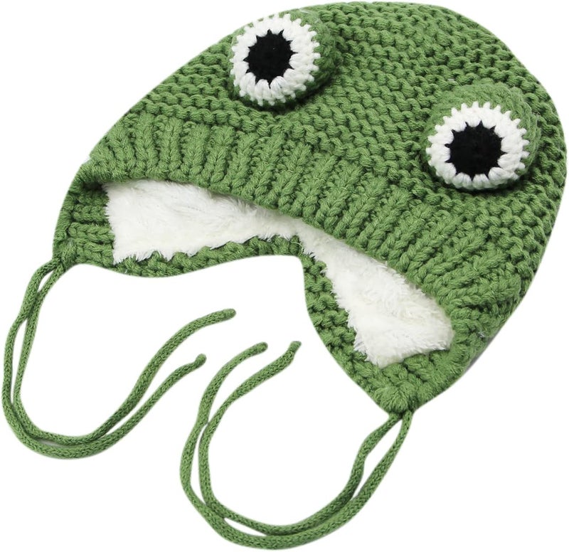 MINGSEECESS Kids Knitted Beanie Hat Cute Frog Cartoon Winter Warmer Cap with Big Eyes for Baby Boys Girls - Image 3